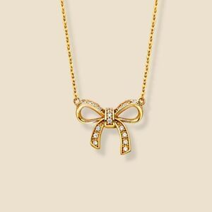 Cute bow 14k real solid gold Necklace perfect gift for anyone and any occasion